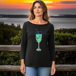 Sweaterworks Sequin Top S Wine Glass Pullover Slinky Girls Night Out Vintage 90s